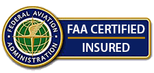 FAA Certified and Insured aviation badge with emblem.